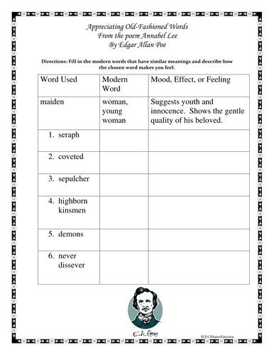 Annabel Lee Vocabulary Graphic Organizer