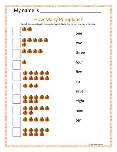 Halloween Counting Pumpkins Activity Sheet