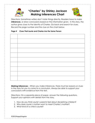 Charles by Shirley Jackson Making Inferences Chart