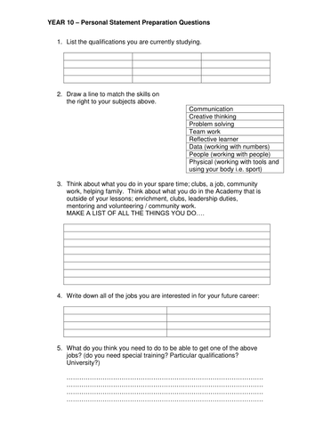Careers Resource - Personal Statement writing X 2 lessons