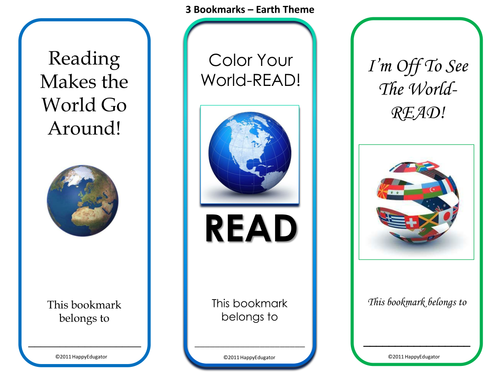 Earth Day World Themed Bookmarks