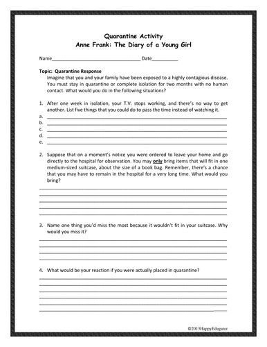 Quarantine Activity for The Diary of Anne Frank