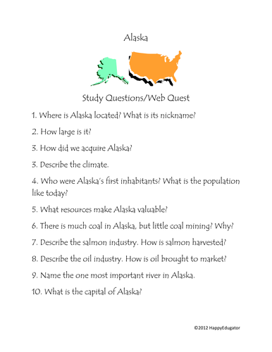 Alaska Study Questions Webquest