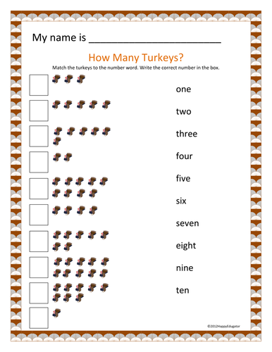 Thanksgiving Counting Turkeys Activity Sheet