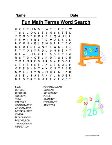 Fun Math Terms Word Search
