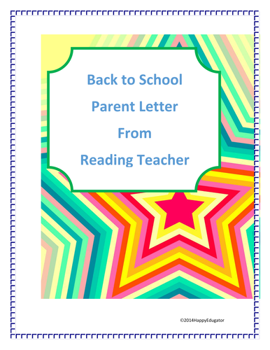 Back to School Parent Letter from Reading Teacher 
