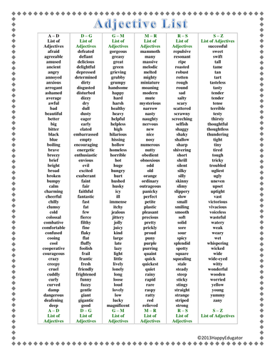 Descriptive Word List For Middle School School Style
