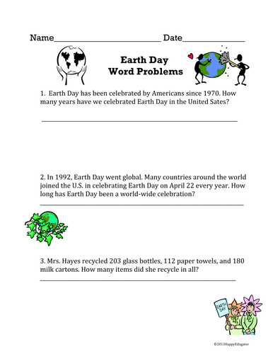 Earth Day Word Problems - Multiple Operations