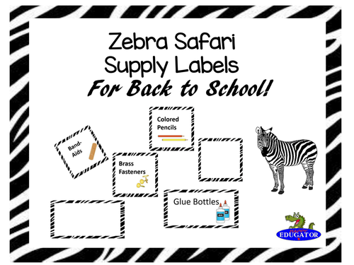 Supply Labels - Zebra Safari. EDITABLE