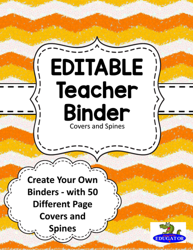 EDITABLE Teacher Binder Covers - Orange and White Chevron