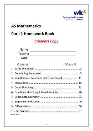 Homework Packs For A Level Maths