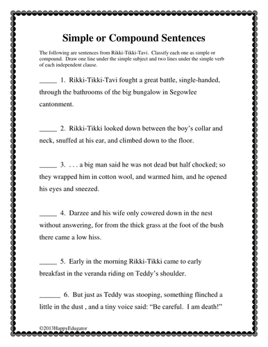Rikki Tikki Tavi - Simple or Compound Sentences Practice Activity