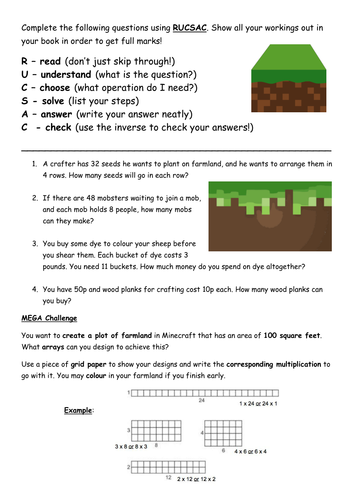 Minecraft Multiplication And Division Word Problems | Teaching Resources