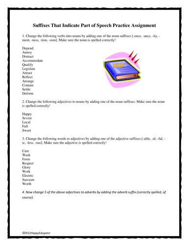 Suffixes for Parts of Speech Practice Sheet 