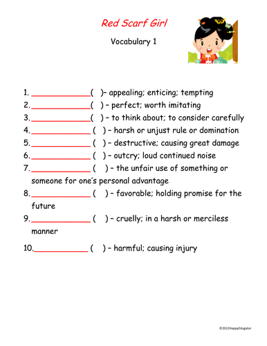 Red Scarf Girl Vocabulary Sheets 