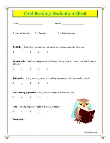 Classroom Performance Evaluation Sheets for Reading and Writing 