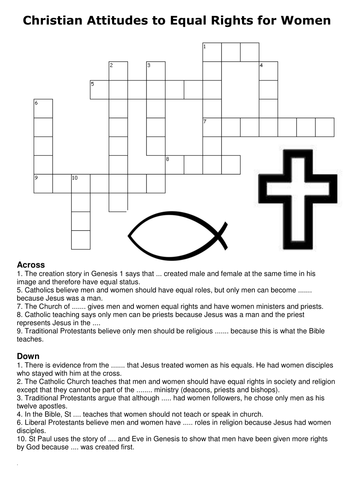 Christian Attitudes to Equal Rights for Women Crossword
