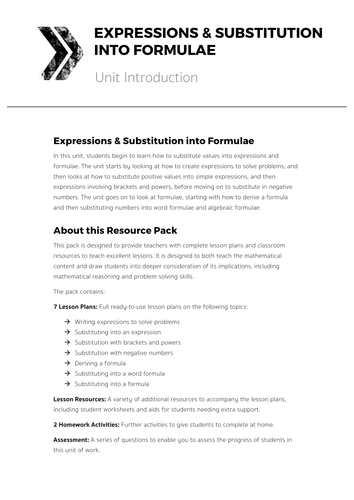 Expressions & Substitution into Formulae - Complete Unit of Work