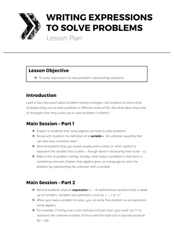 Writing Expressions to Solve Problems - Complete Lesson