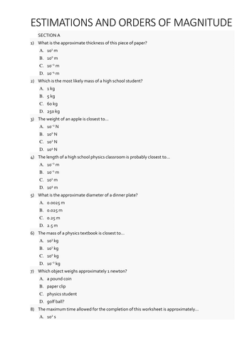 Orders of Magnitude and Estimation in AQA A Level Physics by mcbendall