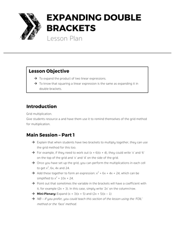 Expanding Double Brackets Complete Lesson Teaching Resources