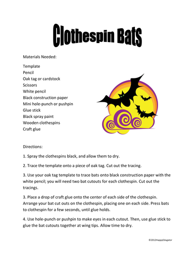 Halloween Clothespin Bats and Bat Activities