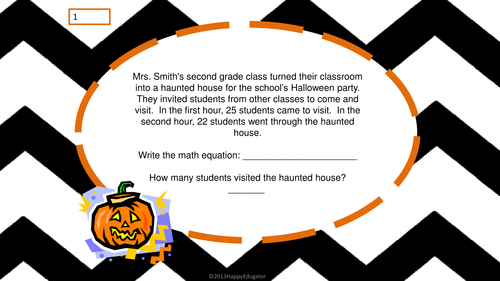 Halloween Math Word Problems - Addition and Subtraction Task Cards