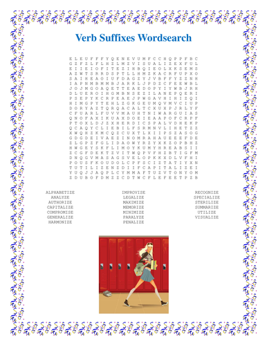 Verb Suffixes Wordsearch 