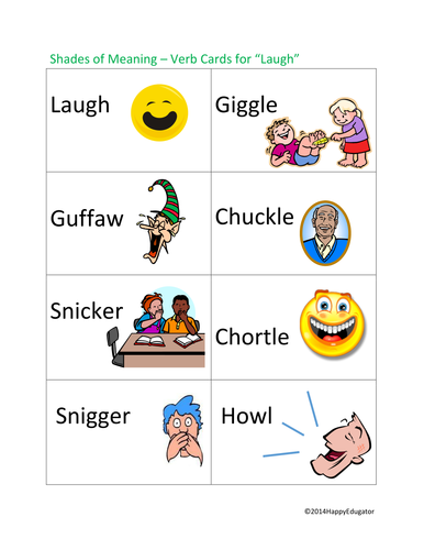 Shades of Meaning Verb Cards - LAUGH
