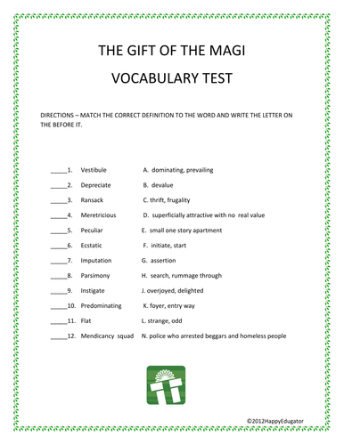 The Gift of the Magi Vocabulary TEST - Matching