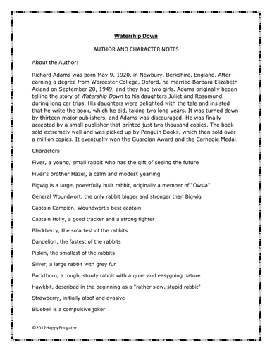 Watership Down Character and Author Notes 