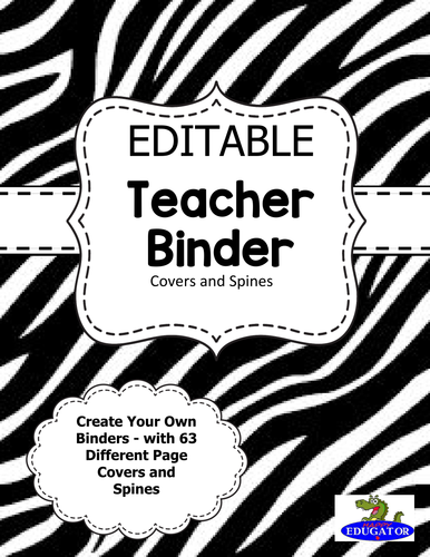 EDITABLE Teacher Binder Covers - Zebra Animal Print