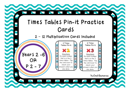 Times tables Multiplication Peg Cards Game