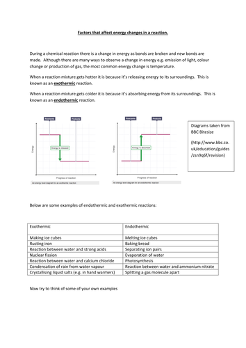 Exothermic and endothermic reactions