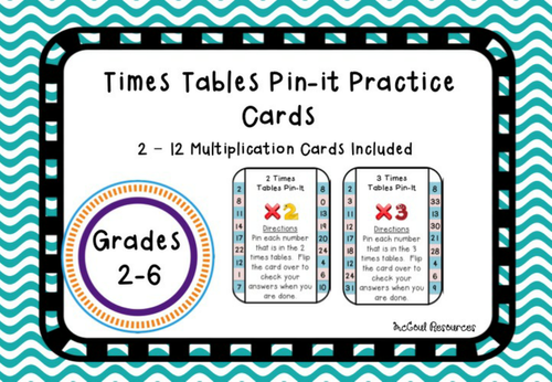 Times tables Multiplication Peg Cards