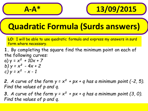 Quadratic formula surd answers
