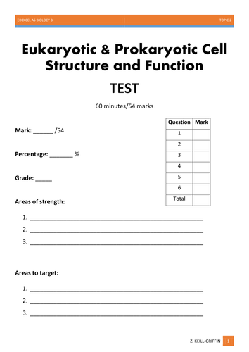 AS Level Biology - Eukaryotic & Prokaryotic Structure & Function TEST