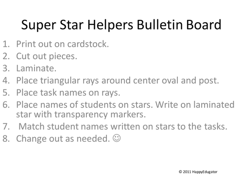 Classroom Jobs Super Star Helpers 