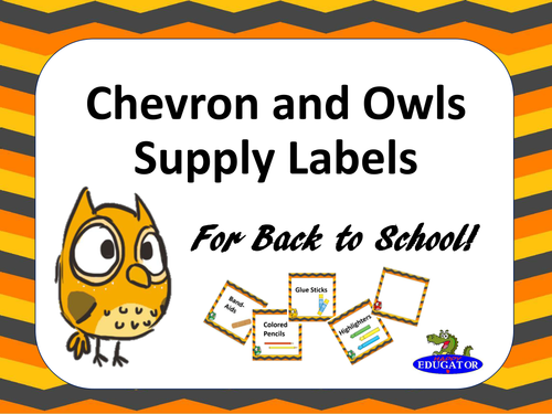Owls and Chevron Themed Supply Labels