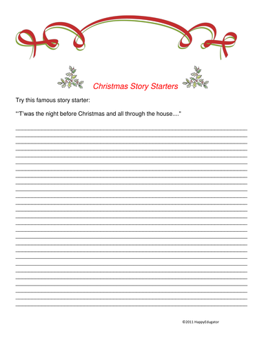 Christmas Story Starters On Decorative Lined Paper Teaching Resources