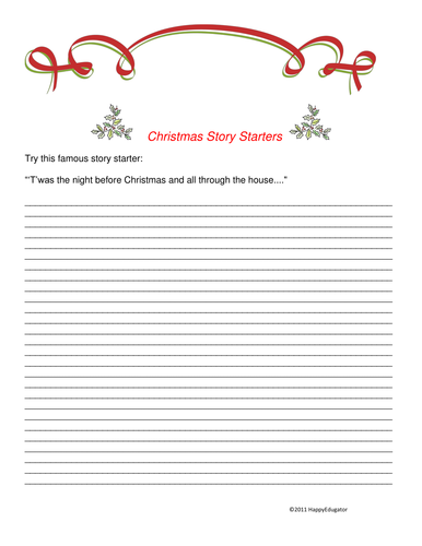 Christmas Story Starters on Decorative Lined Paper | Teaching Resources