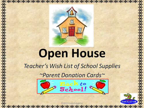 Open House - Donation Cards for Back to School Parent Night