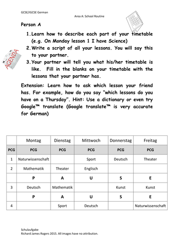 German: School Routine Role Play