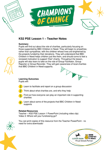 BBC Children in Need KS2 PSHE/PSE/PDMU Lesson – Teacher Notes ...