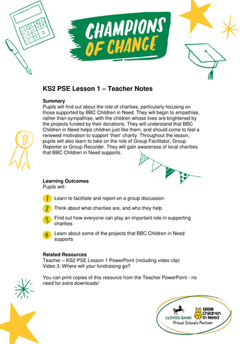 BBC Children in Need KS2 PSHE/PSE/PDMU Lesson – Teacher Notes 