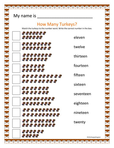 Thanksgiving Counting Turkeys 11- 20