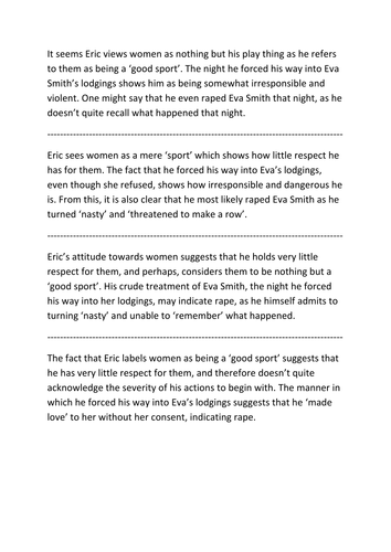 Tentative response to Eric's character in 'An Inspector Calls'