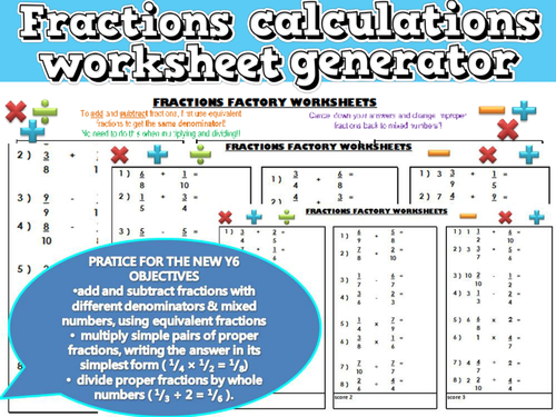 Fractions Calculations worksheet generator-unlimited practice, new Qs each time!!KS2/KS3 SATs 