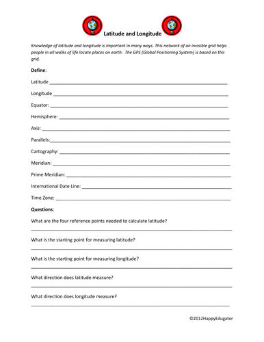 Latitude and Longitude Worksheet