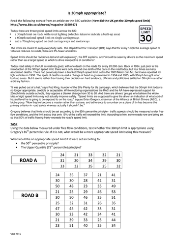 Quartiles, Deciles, Percentiles:  Is 30 mph appropriate?